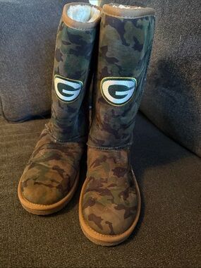 Women's Camo Tall Ankle Booties with Team Patch - Green Camo
